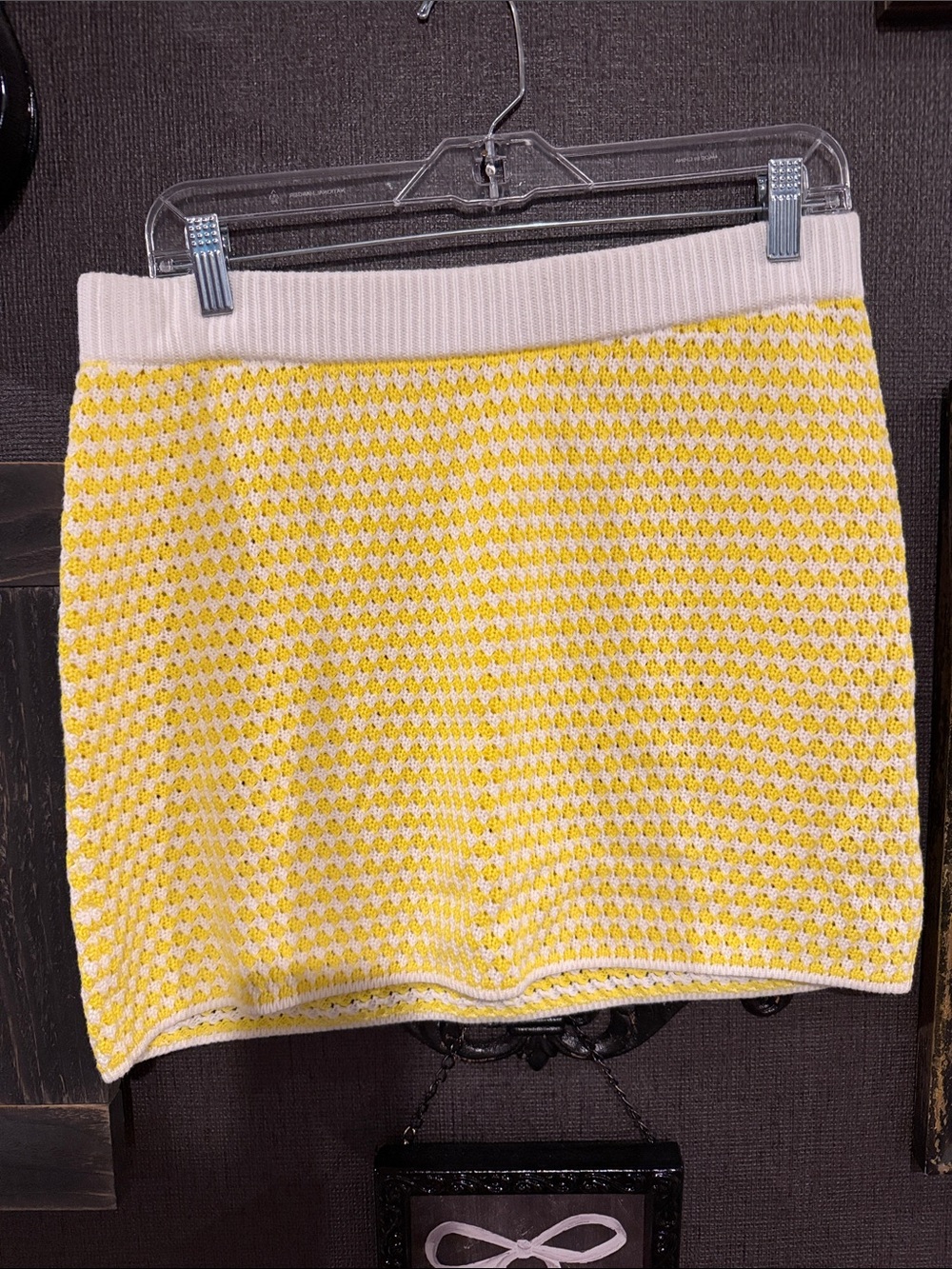 Yellow and White Knit Mini Skirt with Contrast Waistband